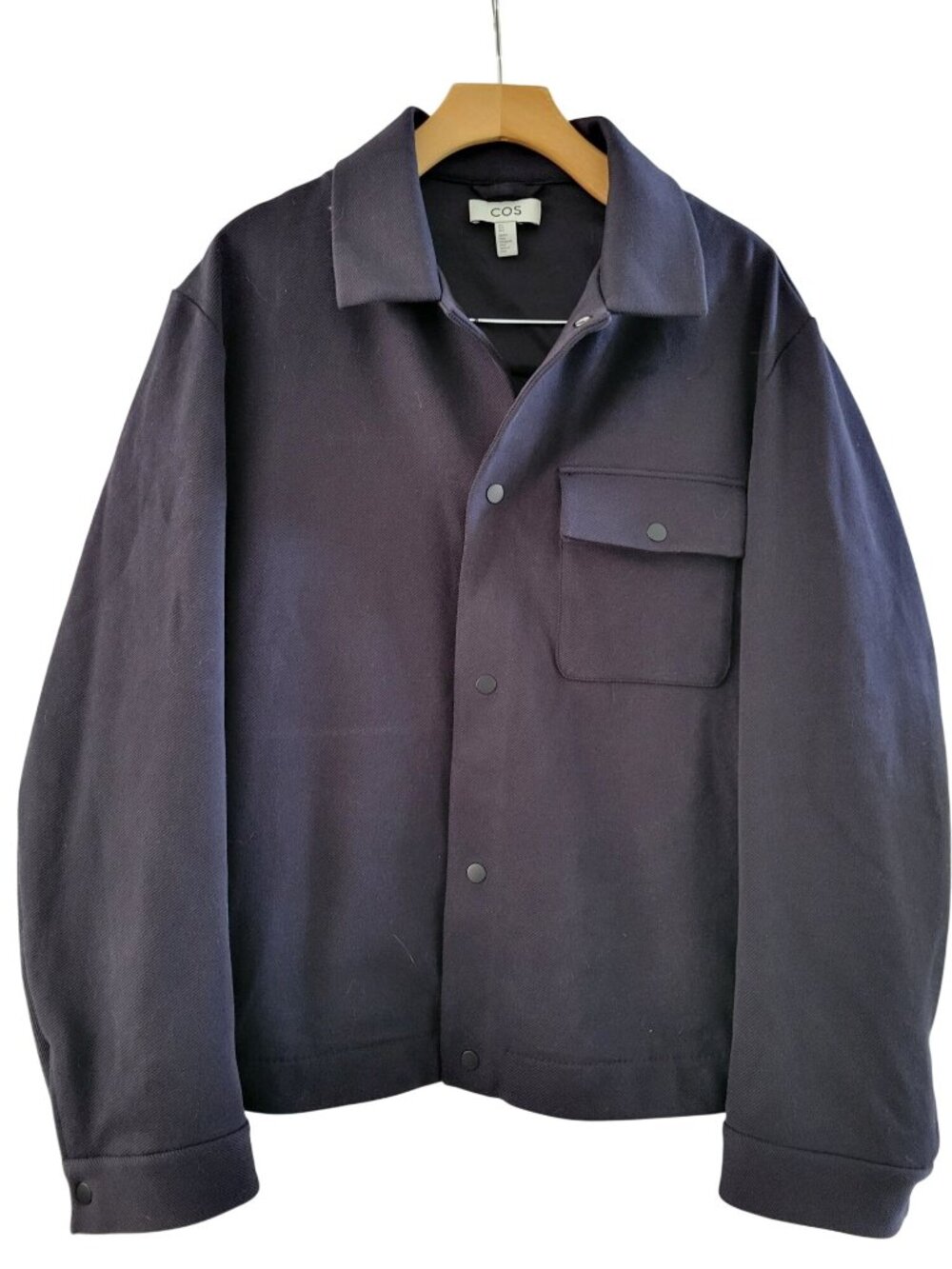 COS Mens Blue Jersey Twill Shirt Jacket size Large Utility Stretch Boxy preppy